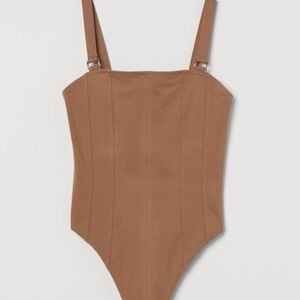 H&M Tan Bodysuit with Buckle Straps Size Small NEW